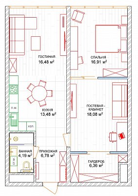 2 комнатная квартира 82,8м²